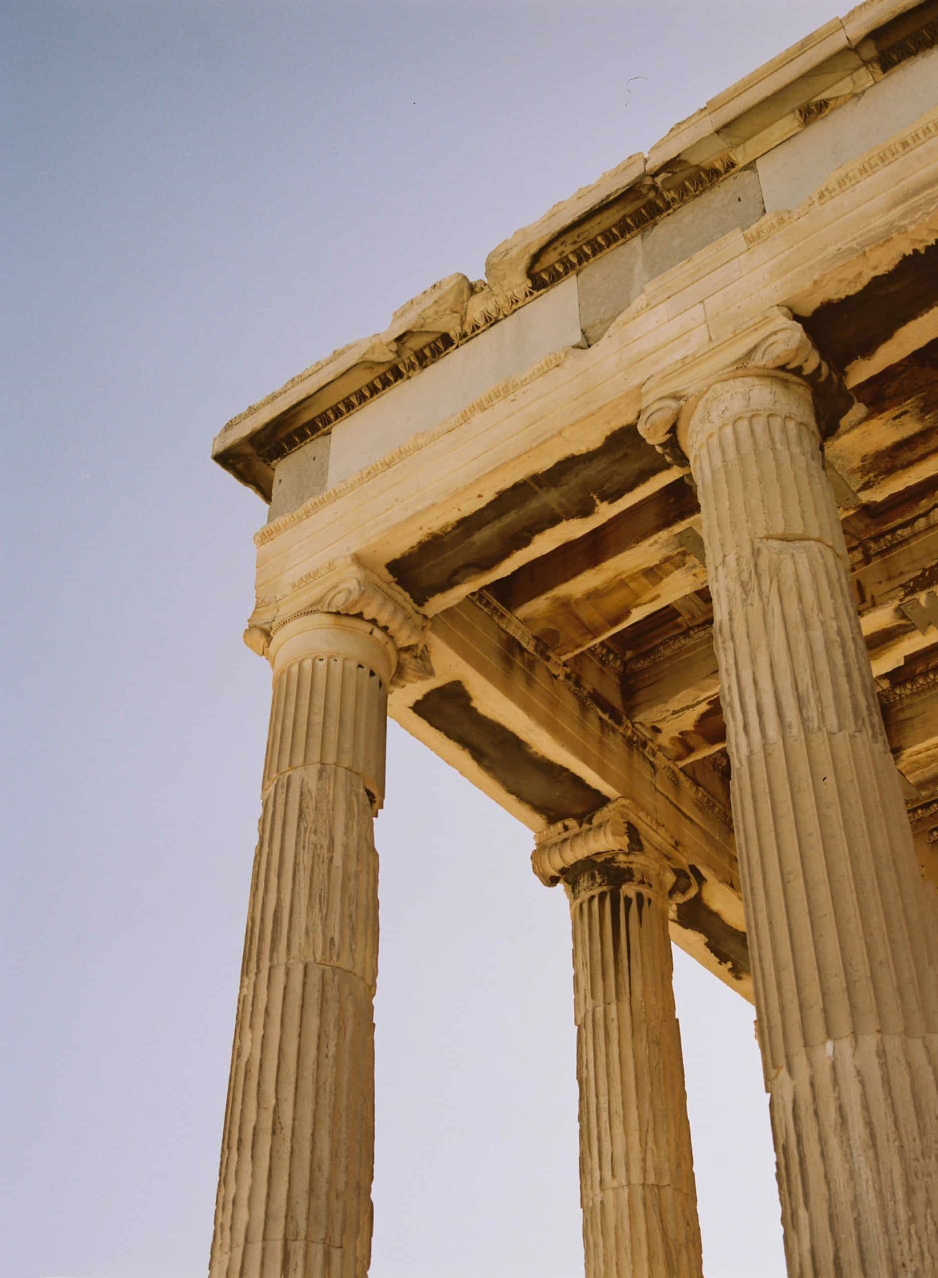 Ancient columns in the ruins of Athens, Greece