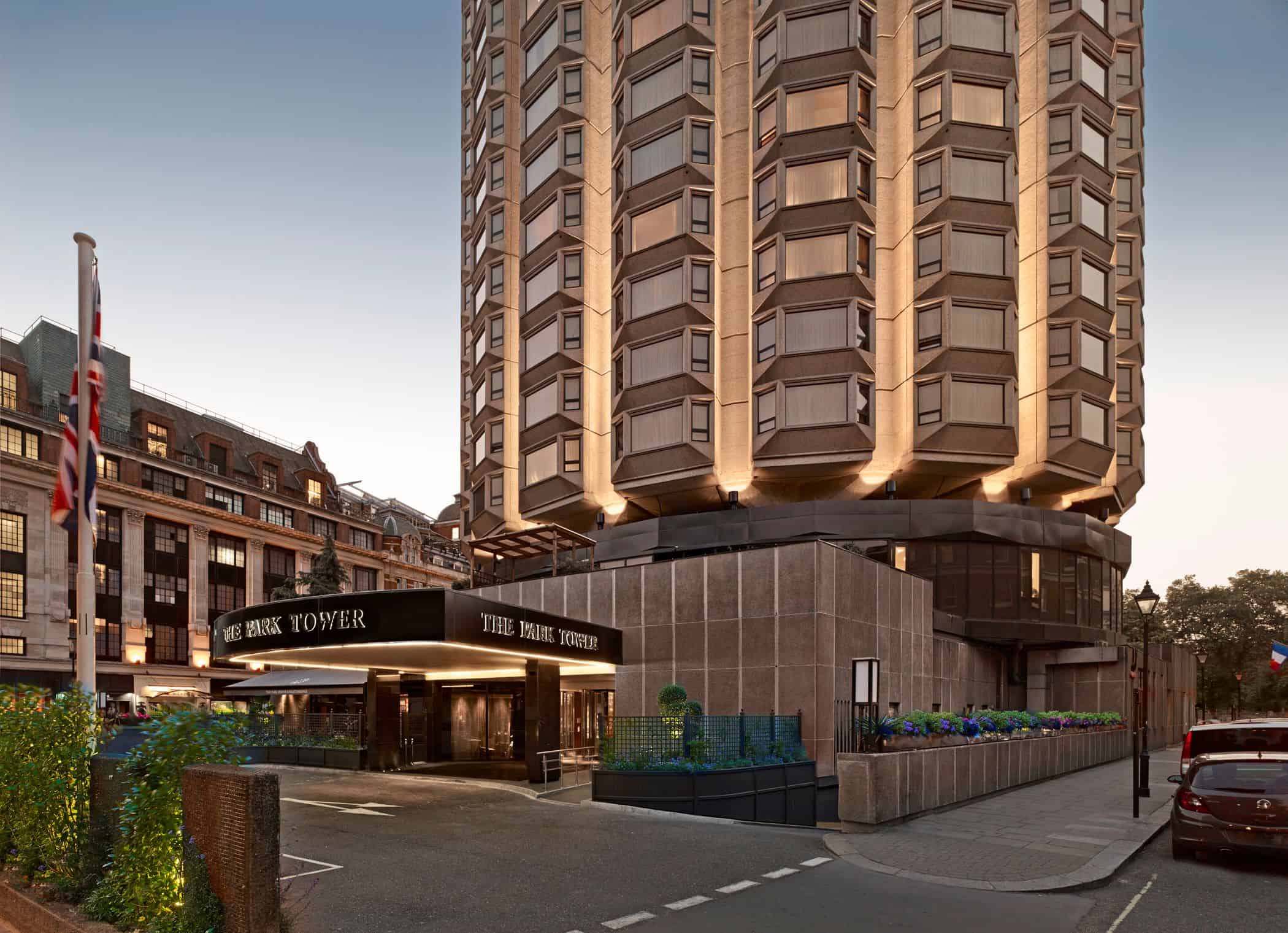 Exterior view of The Park Tower, Knightsbridge at night
