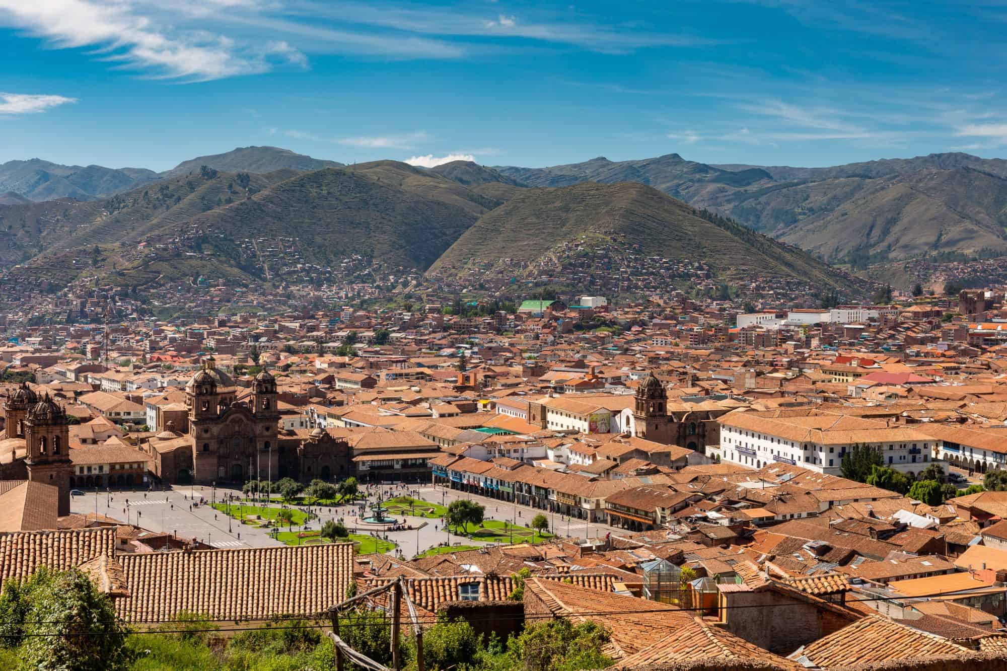 Aerial view of mountainside town