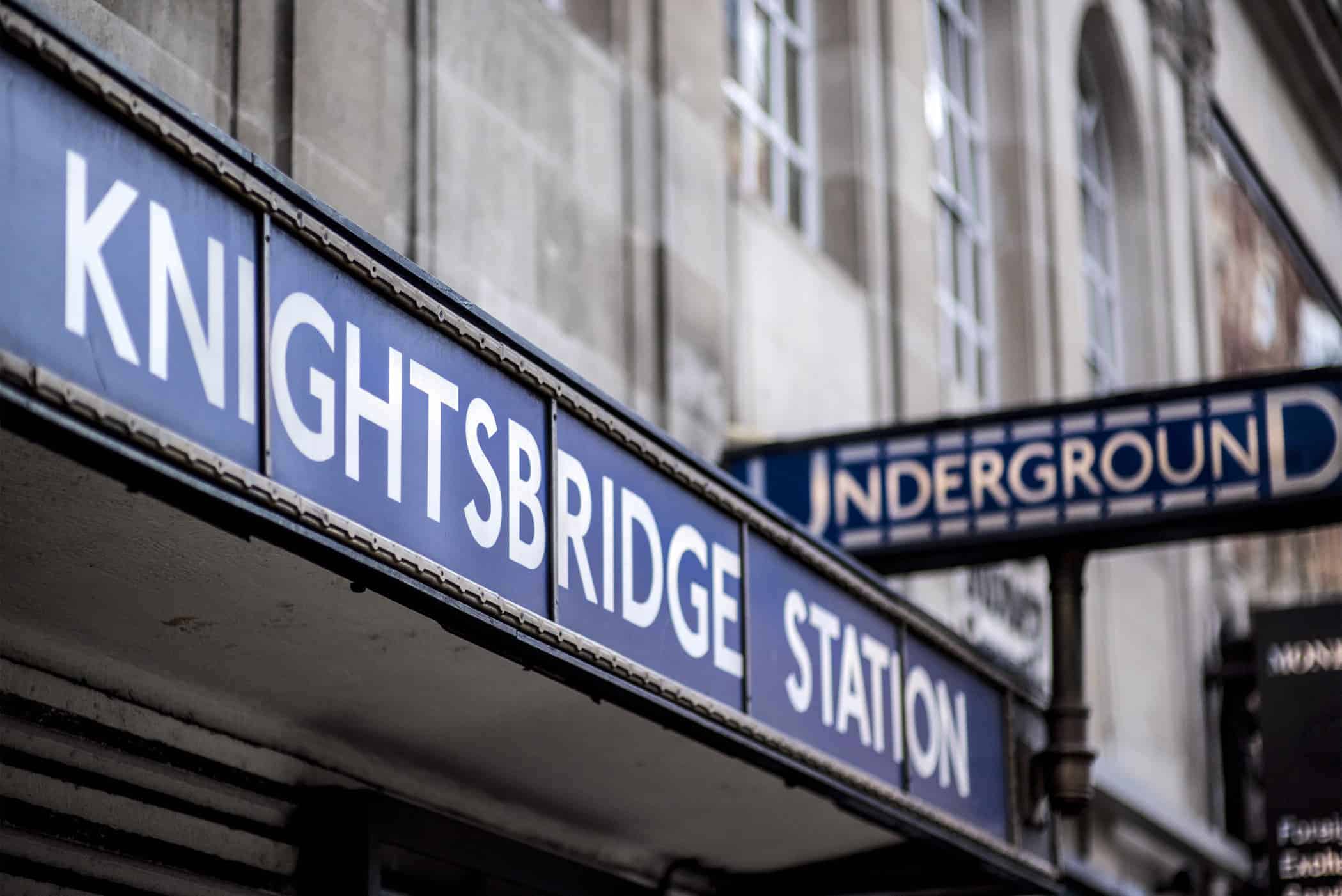 Exterior view of Knightsbridge Station Sign