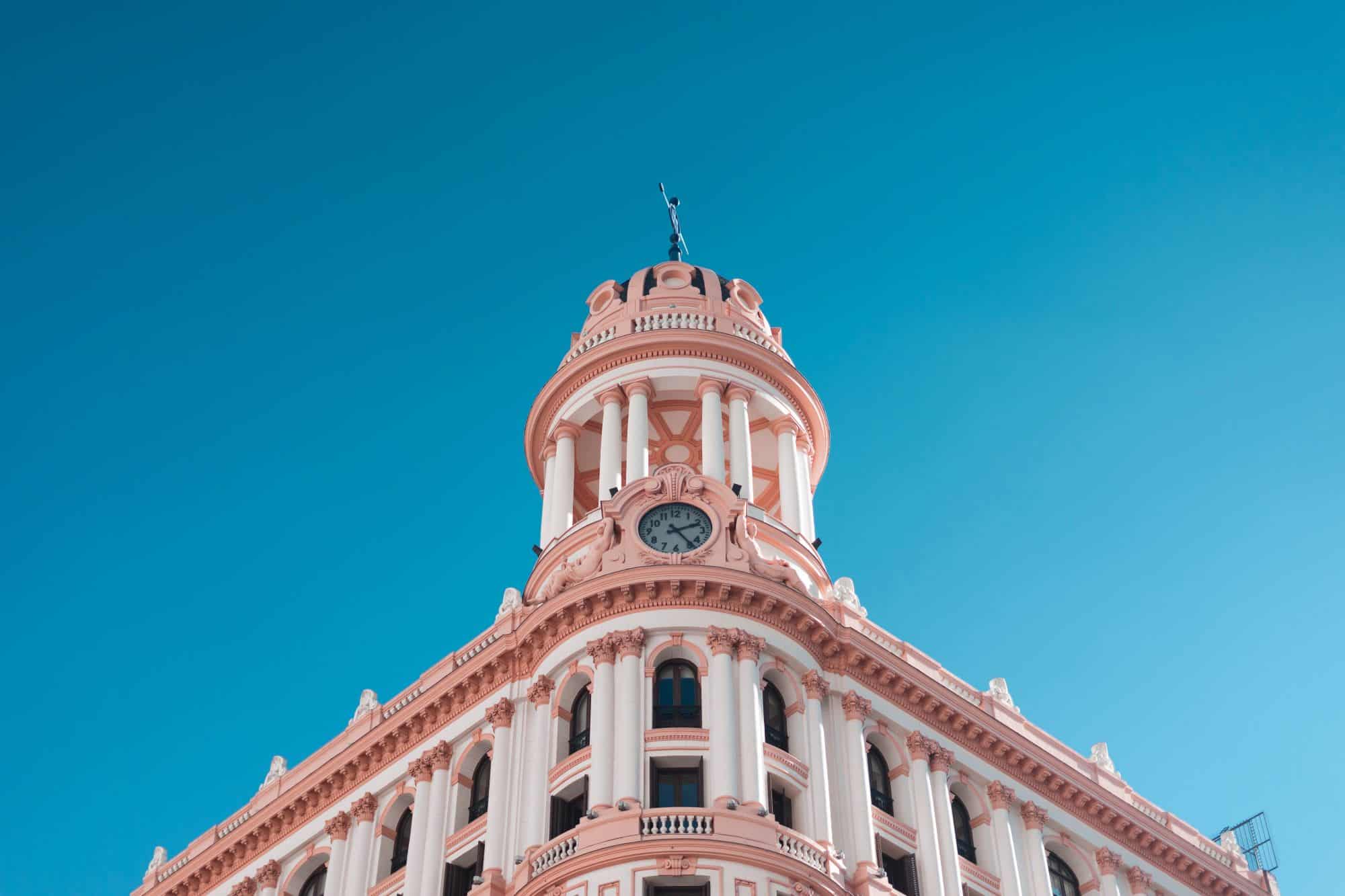 Exterior upward view of Santo Mauro Hotel in Madrid